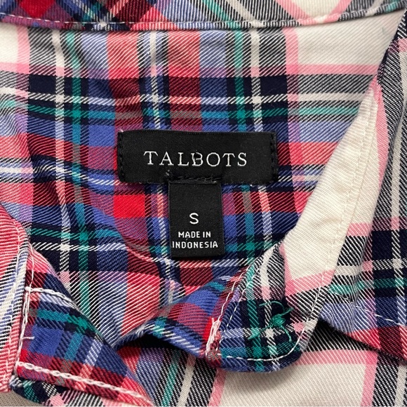 Talbots Shirt Womens Small Pink White Plaid Flannel Button Up Outdoor Casual - Picture 3 of 8